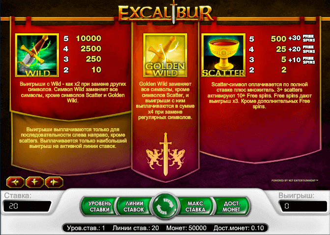 Бонусы на аппаратах Excalibur